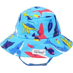 Flap Happy Children’s UPF 50+ Sun Protection Bucket Hat Size Large Ocean NWT